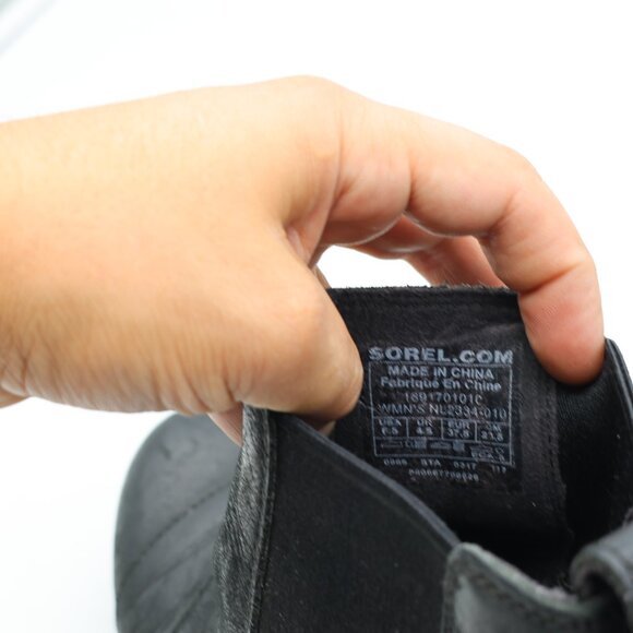 Sorel Joan of Arc Wedge II Women's 6.5 Black Leather Zip Ankle Boots NL2334-010 - Picture 3 of 9